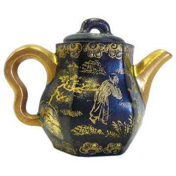 Chinese Zisha Clay Black Golden Scenery Teapot Display