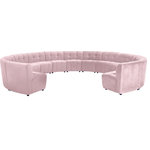 Meridian Furniture - Limitless Velvet Upholstered 13-Piece Modular Sectional, Pink - Invest in your home's comfort with this Limitless 13 Piece Sectional. This modular unit offers tons of flexibility in the number of ways that you can put each piece in the Limitless collection together to get the ideal customized look. Upholstered in pink velvet, this beautiful piece is soft and cool to the touch, so you can feel comfortable from every angle. Button and channel tufting add to this unit's upscale look and contemporary charm.