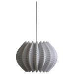 Ciara O'Neill - Spine Small Pendant Light, White - Elevate the visual appeal of your space with the white Spine Small Pendant Light that takes its inspiration from the geometric patterns found in sea urchin shells. Tight radial curves impose their structure on pleated segments which dictate the shape of the silhouette. This material of this pendant lamp gently diffuses light while also radiating light more intensely where the surface material splits apart. Using bespoke components and artisan production techniques, this pendant light is skillfully handcrafted and produced in Ciara O'Neill's East London studio. Please note the long lead time is due to the fact that this product is handcrafted and made to order. This allows us to ensure that you receive a high-quality, personalised product.