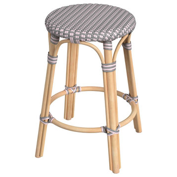 Tobias Rattan Counter Stool, Gray and Pink