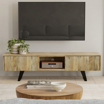 Lowry SOLID MANGO WOOD 72 inch TV Media Stand For TVs up to 80 inches, Natural