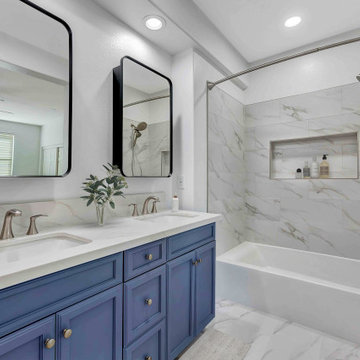 Chic Coastal Bathroom Makeover with Blue Vanity in Irvine