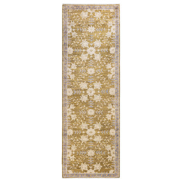 Oushak, One-of-a-Kind Hand-Knotted Area Rug Green, 3'4"x9'10"