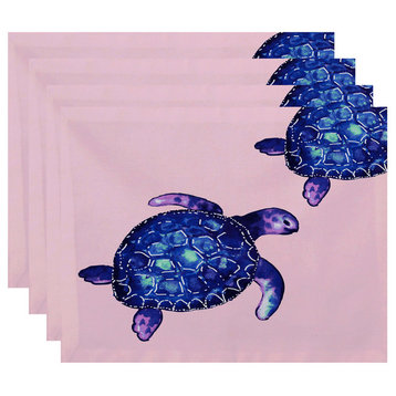 18"x14" Turtle Tales, Animal Print Placemat, Set of 4, Pink
