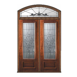 Prehung Transom Double Door 96 Wood Mahogany Courtlandt 3/4 Lite - Front Doors