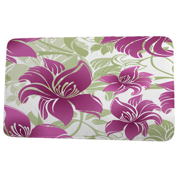 Tropical Resort Tree Mallow Floral Print Bath Mat, Purple, 17"x24"