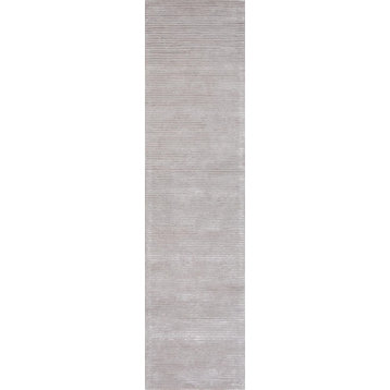 Pasargad Home Edgy Hand-Tufted Silk & Wool Silver Runner Rug, 2'6"x10