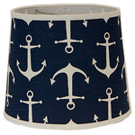 AHS Lighting - Anchors Away Lamp Shade, 5 - Add a nautical touch to your decor with the Anchors Away Lamp Shade, a stylish and high-quality addition to any lamp base. Crafted with care in the USA, this lamp shade boasts a classic navy and white anchor pattern that will complement any coastal-inspired room. The hardback design ensures durability and longevity, while the available size and shape variations make it a versatile piece for any lamp base.