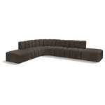 Meridian Furniture - Arc Boucle Fabric Upholstered 7-Pc. L-Shaped Modular Sectional, Brown - Give your living room or den the perfect blend of style and versatility with this Arc boucle fabric curved modular Sectional. Part of the Arc modular furniture collection, this Sectional comes upholstered in rich brown boucle fabric and features deep channel tufting that adds a touch of luxury while enhancing comfort and support. A seamless combination of form and function, this chair can be used with other Arc pieces to create a myriad of configurations in your well-curated room.