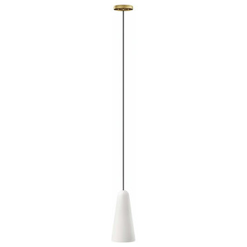Modway Beacon 1-Light Fabric and Glass Pendant Light in Opal/Satin Brass