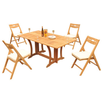 5-Piece Outdoor Teak Dining  Set: 69" Folding Table, 4 Surf Folding Arm Chairs
