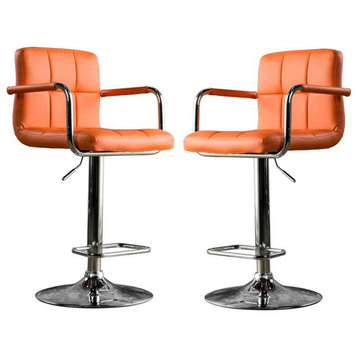 Furniture of America Reiley Metal Adjustable Barstool in Orange (Set of 2)