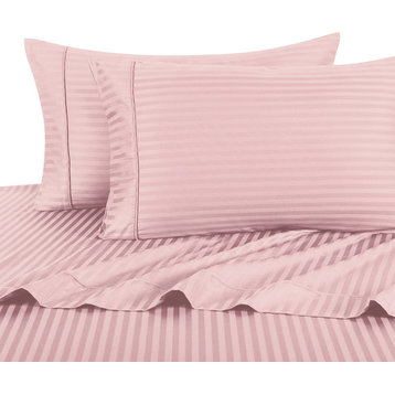 1200 Thread Count Egyptian Cotton Stripe Bed Sheet Set, Queen, Pink
