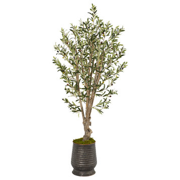 62" Olive Artificial Tree, Ribbed Metal Planter