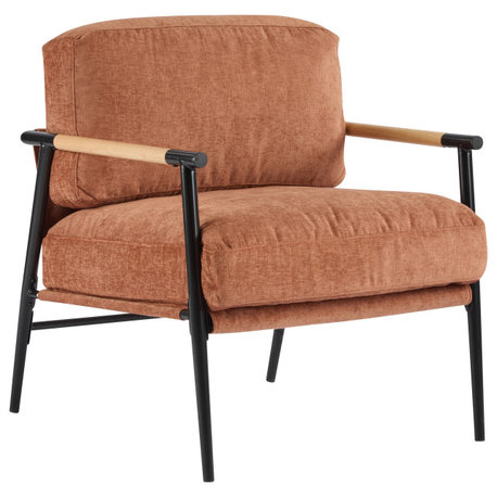 GDF Studio Modern Accent Chair With Wood Armrests & Black Metal Frame, Orange