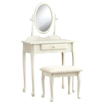 Vanity Set, Set Of 2, Makeup Table, Organizer, Bedroom, Wood, White