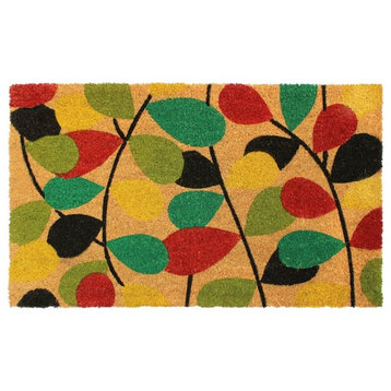 Red Machine Tufted Colorful Vine Coir Doormat, 18"x30"