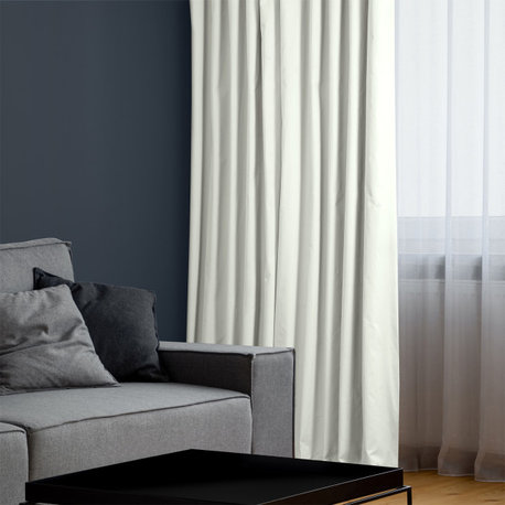 Solid Cotton Blackout Curtain Single Panel, Warm Off-White, 50"x96"