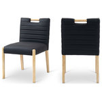 Meridian Furniture - Aimee Upholstered Dining Side Chair, Black, Vegan Leather, Natural, Set of 2 - A perfect fusion of modern elegance and eco-friendly luxury is the Aimee black vegan leather dining side chair. Upholstered in sleek vegan leather, this chair offers a chic, contemporary look while maintaining a commitment to sustainable living. The padded, quilted design featuring solid natural oak wood legs creates a stunning contrast between its soft upholstery and minimalist frame.