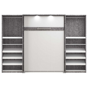 Cielo Full Murphy Bed with Closet Organizers in Gray/White - Engineered Wood