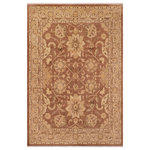 Bareens Designer Rugs - Oriental Ziegler Lidia Brown Tan Hand-Knotted Wool Rug - 8'0'' x 9'9'' - Enhance the ambiance of your home with this magnificent Persian-influenced Turkish hand-knotted rug made by skilled artisans capable of creating the most exceptional vegetable dyes and hand-spun wool. This exquisite handmade rug is a one-of-a-kind Peshawar Kafkaz, otherwise identified as Chobi, Chobi Peshawar, Oushak, or Ziegler rug. These handmade rugs are crafted in Pakistan utilizing superior-quality wool imported from Australia, New Zealand, and Korea in two types of weaves: the Persian weave and the Mori weave. This rug is meticulously crafted by hand using the finest natural vegetable dyes extracted from local plants. The artisans use a blend of hand-spun local and fine merino wool, resulting in a rug with a compelling texture, higher lanolin content, and longer staple. The artisans occasionally incorporate natural or artificial silk into the pile to enhance specific motifs. The finished product is an awe-inspiring execution of flawless design and an understated palette that exudes elegance.
