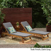 Noble House Maki Outdoor Acacia Wood Chaise Lounge in Teak and Gray (Set of 2)