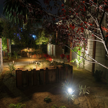 Custom Redwood fence and low voltage lighting.