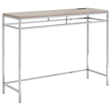 Milburn Chrome Counter Height Desk with Faux Marble Top and USB Charging Port