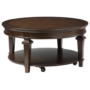 Pemberly Row 40" Round Traditional Wooden Coffee Table in Espresso