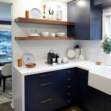 Navy kitchen -- contemporary and warm