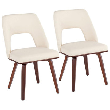 Lumisource Triad Mid-Century Modern Chair, Walnut Bamboo/Cream Fabric