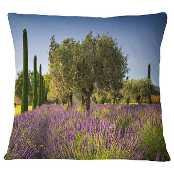 Beautiful Lavender and Olive Trees Flower Throw Pillow, 18"x18"