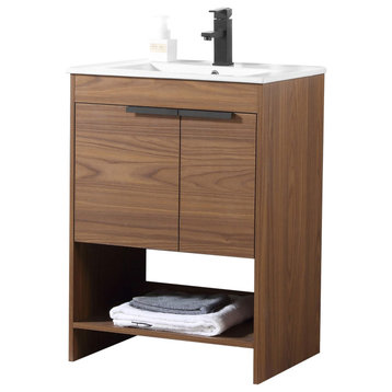Phoenix Bath Vanity With Ceramic Sink Full assembly Required, Walnut, 24"
