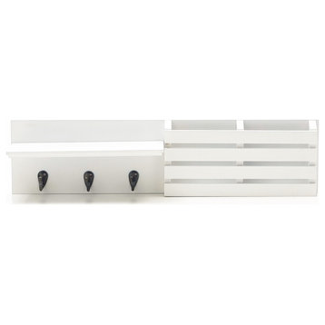 Kiera Grace Sydney Wall Shelf and Mail Holder With 3 Hooks White, 24