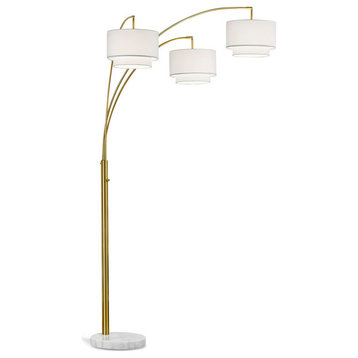 Broadway 3-Light Arch Floor Lamp, Antique Brass/White