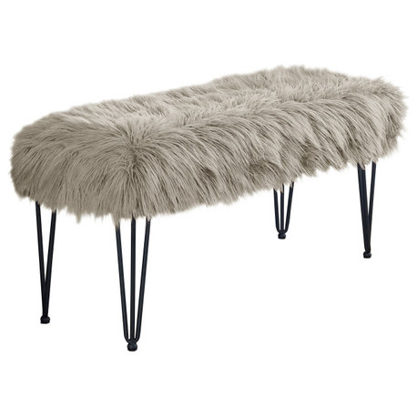 Mongolian Fur Ottoman, Oatmeal, 46"x16"x22"