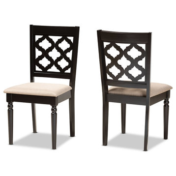 Sand Fabric Upholstered and Dark Brown Finished Wood 2-Piece Dining Chair Set