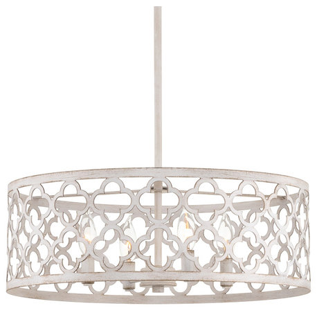 Kira Home Sutton 20" Chandelier, Metal Quatrefoil Drum Shade, Antique White