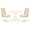 3-Piece Table Set Table, 2 Dining Chairs, Cream Dining Chairs Seat, White