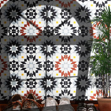 8"x8" Semara Handmade Cement Tile, Black/Gray/Red/Yellow, Set of 12