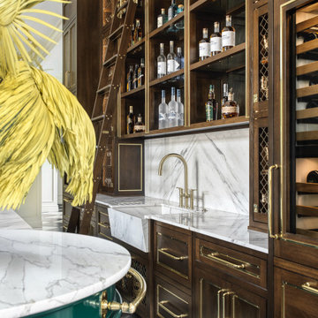 Calacatta Oro Marble Bar with Built-in Fluted Drainboards