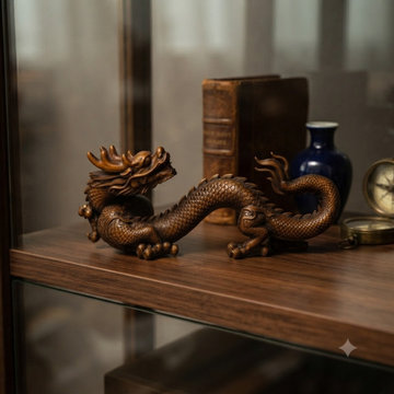 6" Oriental Brown Wood Carved Fengshui Decorative Dragon Figure ws5004
