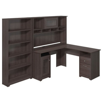 Pemberly Row Traditional Wood L-Shaped Desk w/Hutch & Bookcase in Heather Gray