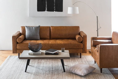 Example of a mid-century modern living room design in Montreal
