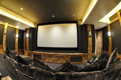 Mountain style home theater photo in Denver