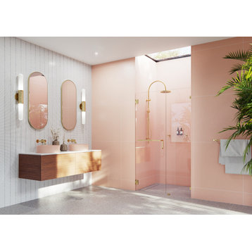 Umbra Frameless Wall Hinged Shower Door Towel Bar and Single Stationary Panel