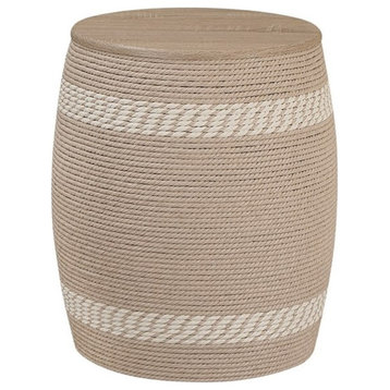Gallerie Decor Dimensions Transitional Rattan Drum Side Table in Natural