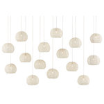 Currey & Company - Piero Multi-Drop Pendant, Rectangular 15-Light - The shades on the Piero Rectangular 15-Light Multi-Drop Pendant may appear to be woven from a natural plant material, but they are made of iron in a white finish to make it one of our offerings that illustrates the skills our craftspeople bring to their work. When the white pendant is illuminated, textural patterns will enliven surrounding surfaces. We also offer this design in chandeliers in several sizes.