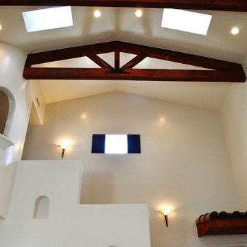 Vaulted ceiling with exposed trusses