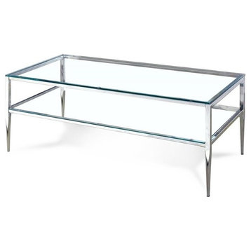 Furniture of America Venzini Rectangular Glass 1-Shelf Coffee Table in Chrome